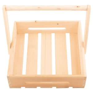 Pine Wood Hamper Basket with Handle - 10''x 10''X 2.8'' - Handle Height - 7''