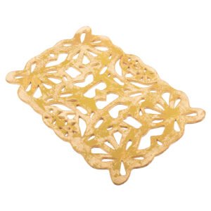 Laser Cut Pine Wood Gold Finish Platter - 11.1''x7.2'x 0.5''
