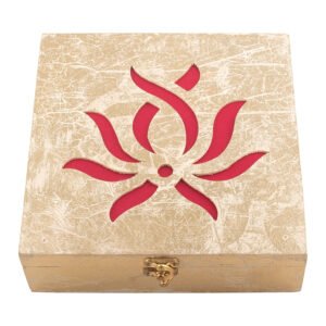 Laser Cut Red Satin Finish Wooden Box - 8.8''x 8.8''x 2.8''