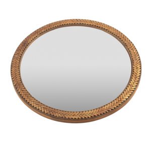 Round Mirror Platter with Gold Carved Finishing - 14 inches