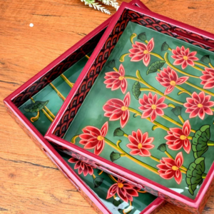 Lotus MDF Wooden Tray - Set of 2