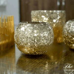 Golden Crinkle Glass Tea Light Holder - Set of 2
