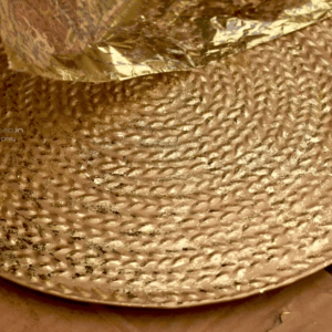 Carved Metal Round Platter - Golden