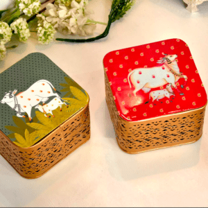 Pichwai Printed Metal Jars - Set of 2